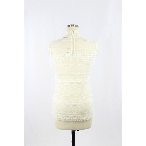 DOROTHEE SCHUMACHER White Sheer Lace High Neck Sleeveless Blouse Top, Size 3/L - Picture 3 of 13